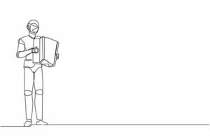 Single one line drawing robot musician playing accordion. Accordionist perform on stage. Future technology development. Artificial intelligence. Continuous line draw design graphic vector illustration