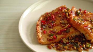 Fried Snapper Belly with Spicy Garlic Soy Sauce in Asian Style video