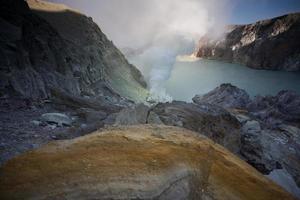 Sulfur fumes from the crater of Kawah Ijen Volcano, Indonesia photo