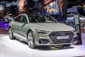 FRANKFURT, GERMANY - SEPT 2019 silver gray AUDI A7 4K8 55 TFSI e QUATTRO electric sedan, IAA International Motor Show Auto Exhibtion photo