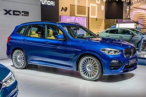 FRANKFURT, GERMANY - SEPT 2019 blue BMW ALPINA XD3 ALLROAD X3 SUV, IAA International Motor Show Auto Exhibtion photo