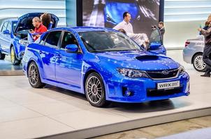 MOSCOW, RUSSIA - AUG 2012 SUBARU WRX STI 3RD GENERATION presented as world premiere at the 16th MIAS Moscow International Automobile Salon on August 30, 2012 in Moscow, Russia photo