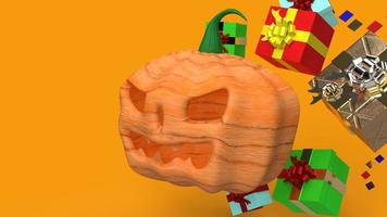 pumpkin jack o lantern and gift box 3d rendering. photo