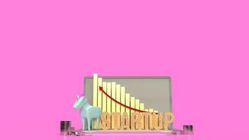 The blue unicorn and chart arrow up  for symbol startup business 3d rendering photo