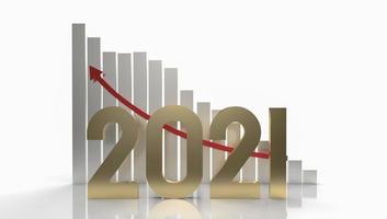 The  gold number 2021 and chart arrow up for business content 3d rendering. photo