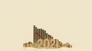 The 2021 year business chart Red arrow up and coins for business content 3d rendering. photo