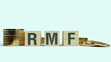 rmf text on wooden cube and coins 3d rendering  for Business content. photo