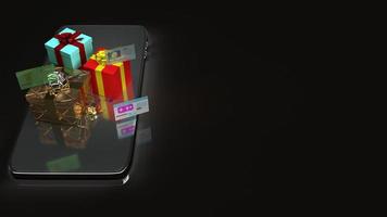 gift boxes on smart phone for online shopping content 3d rendering photo