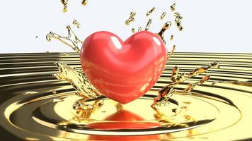 The  red heart  on gold liquid for 14  February  valentine day content. photo