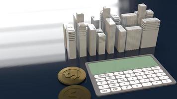 white building and calculator for property  concept 3d rendering. photo