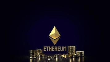 el logotipo de ethereum y las monedas para la representación 3d del contenido de criptomonedas. foto