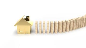 The wood domino and gold house 3d rendering abstract image for property content. photo