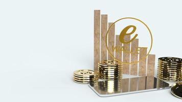 el símbolo móvil e monedero y monedas de oro 3d renderizado para el concepto de negocio electrónico. foto