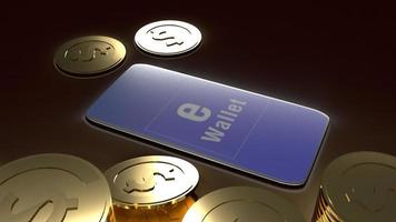 mobile symbol e wallet  and gold coins 3d rendering for e business concept. photo