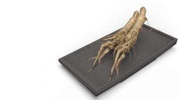 ginseng 3d rendering on black plate  for medical content. photo