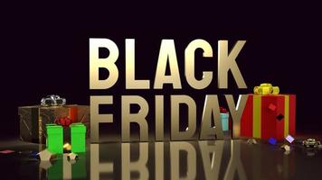 black friday  gold text and gift box on black background  for shopping content 3d rendering. photo
