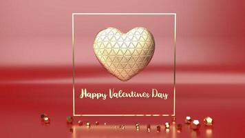 gold  heart and gold Fram on glossy red background 3d rendering for Valentine's Day content. photo