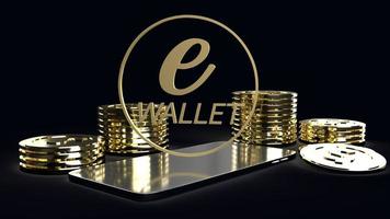 mobile symbol e wallet  and gold coins 3d rendering for e business concept. photo