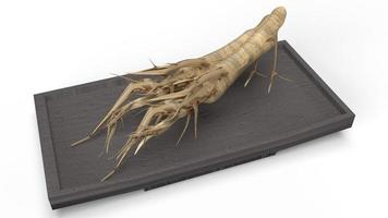 ginseng 3d rendering on black plate  for medical content. photo