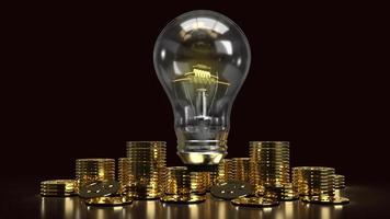 light bulb and gold coins in the dark for idea or business content 3d rendering. photo