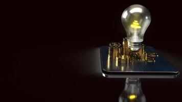 light bulb and gold coins on tablet for idea or business content 3d rendering. photo
