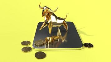 tablet  and bull gold 3d rendering for business content. photo