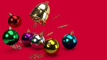 Christmas ball and Gold bell 3d rendering for holiday content. photo