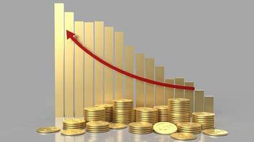 el gráfico de oro y el grupo de monedas para la representación 3d de contenido empresarial. foto