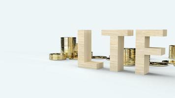 wood text ltf and gold coins 3d rendering for business content. photo