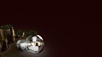Light bulb  and gold coins in dark 3d rendering for business content. photo