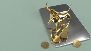representación 3d de tableta y toro dorado para contenido empresarial. foto