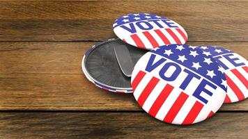 American vote badge on wood table for social content 3d rendering photo