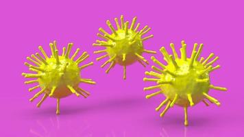 el virus amarillo sobre fondo rosa para la representación 3d del contenido del brote foto