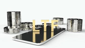 ltf en renderizado 3d de monedas de oro y móviles para contenido empresarial. foto