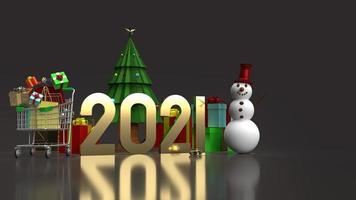 The snowman and shopping cart for Christmas and new year  holiday content 3d rendering photo