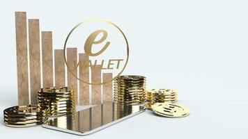 The mobile symbol e wallet  and gold coins 3d rendering for e business concept. photo