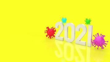 virus multi colour and number 2021  on yellow background for medical content 3d rendering photo