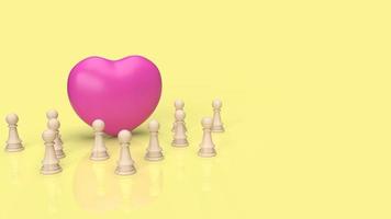 The pink heart and wood chess  for empathy content 3d rendering. photo