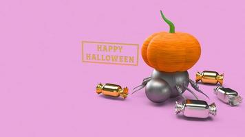 Representación 3d de calabaza de arte pop de dibujos animados sobre fondo rosa para contenido de halloween. foto