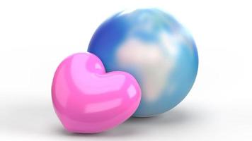 world and pink heart 3d rendering  for  holiday content. photo