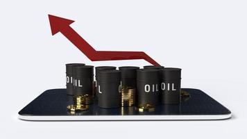 red Arrow pointing up and oil tanks  3d rendering image for Petroleum business content. photo