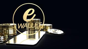 mobile symbol e wallet  and gold coins 3d rendering for e business concept. photo