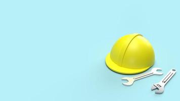 safety helmet and wrench on blue background 3d rendering for labour day content photo