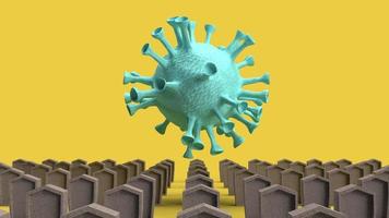 lápida y virus para la representación 3d del contenido del coronavirus. foto