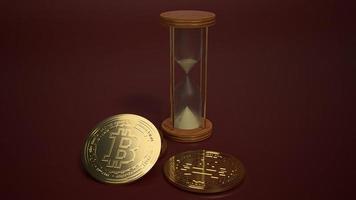 Relojes de arena de representación 3d y bitcoin para el concepto de criptomoneda. foto