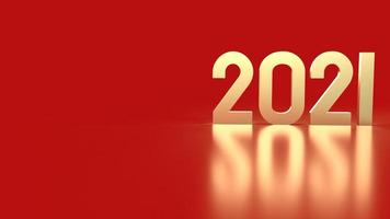 The 2021 gold number on red background 3d rendering. photo