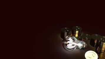 Light bulb  and gold coins in dark 3d rendering for business content. photo