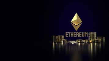 el logotipo de ethereum y las monedas para la representación 3d del contenido de criptomonedas. foto