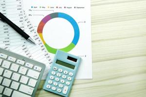 el teclado en la mesa de trabajo para contenido empresarial. foto