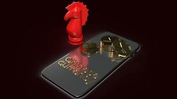 mobile and gold coins  red knight chess 3d rendering for china currency photo
